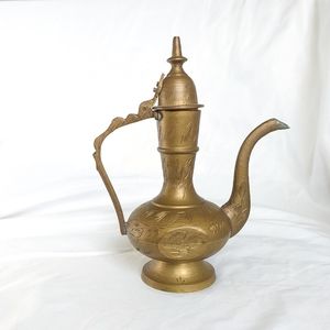 Vintage Solid Brass Etched Mini Pitcher Genie Lamp